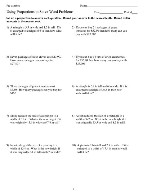 solving proportions word problems worksheet with answers